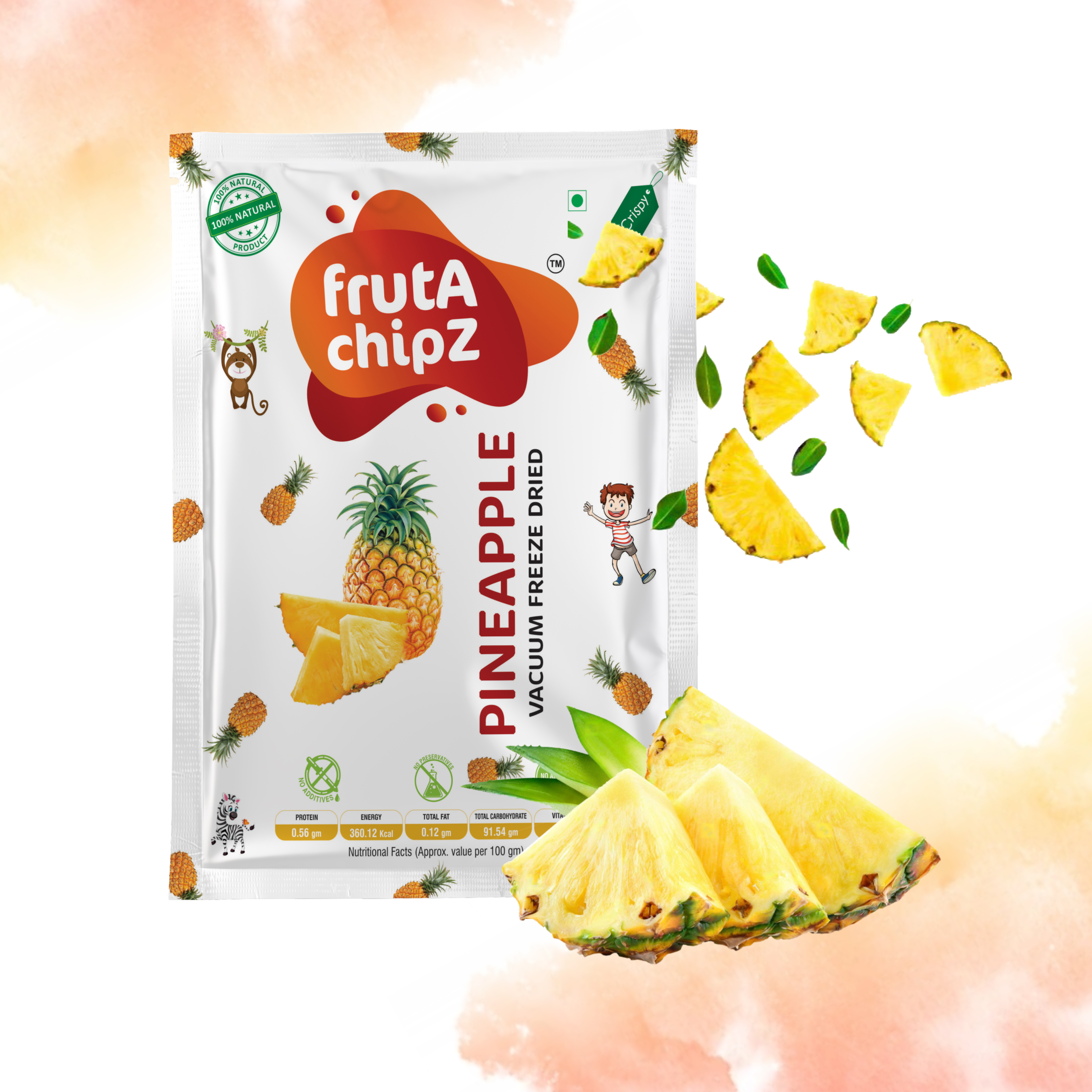 frutA chipZ Dried Pineapple Fruit Chips for Kids and Adults |100% Natural | Healthy Pineapple Fruit Chips |Fruit Slices |Pack of 5|100 Gms|Ready to Eat|